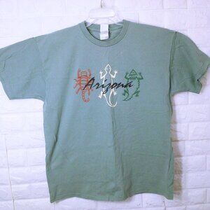 Vintage 90s Fruit of Loom Heavy Cotton ARIZONA T-Shirt XL Scorpion Lizards Olive